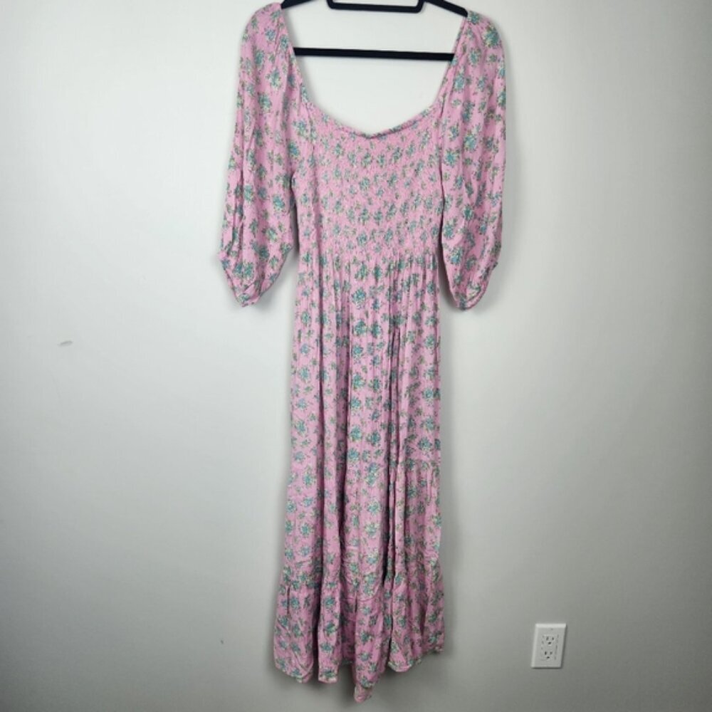 UO Odila Strappy Back Midi Dress Smocked Back Milkmaid Size Large Coquette - Picture 3 of 13